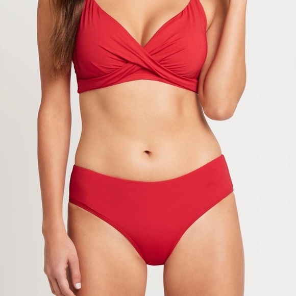 NWT Eco Essentials Mid Bikini Pant- Red - Picture 1 of 7